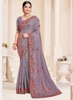 Two Tone Silk Grey Wedding Wear Khatli Work Saree